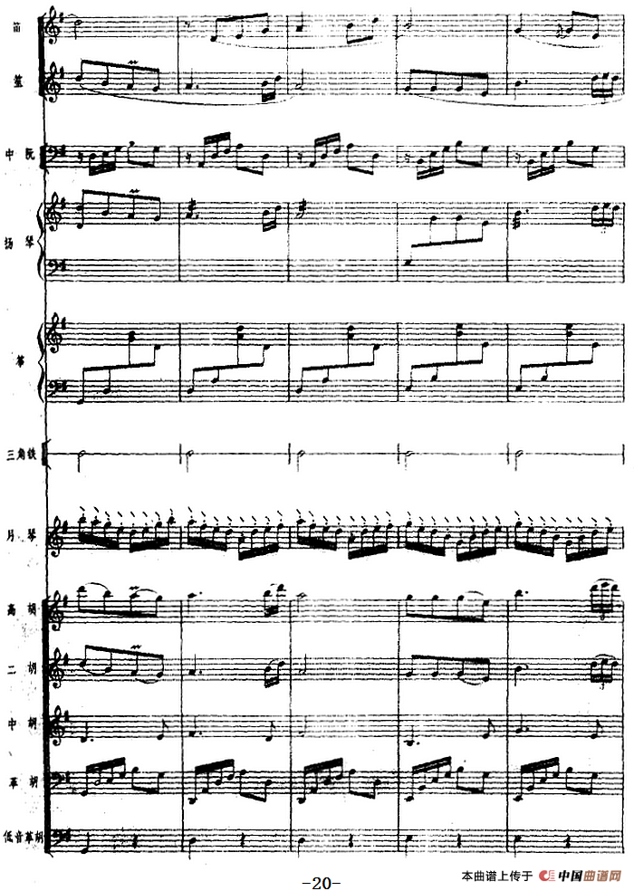 月琴组曲：三、渔歌（民族管弦乐总谱）