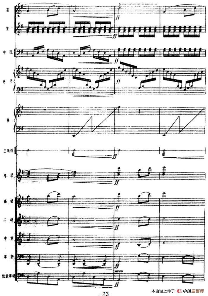 月琴组曲：三、渔歌（民族管弦乐总谱）