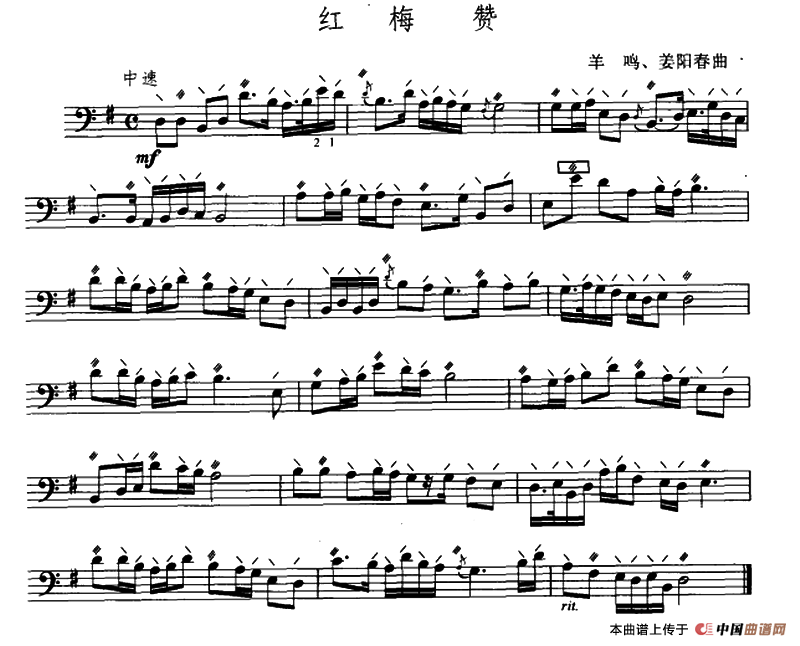 红梅赞（大阮练习简短乐曲）