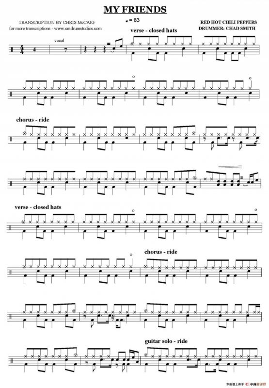 My Friends（鼓谱）