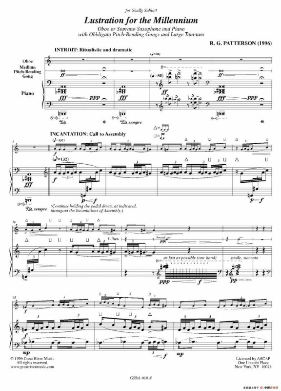 Lustration for The Millennium（双簧管独奏+钢琴伴奏）