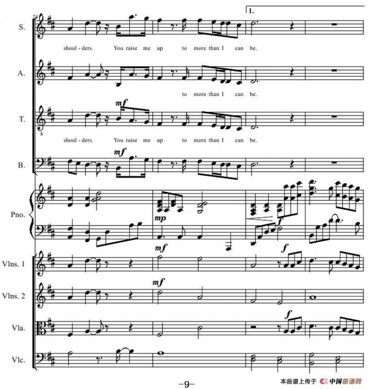 You Raise Me Up（四部合唱钢琴和乐队）
