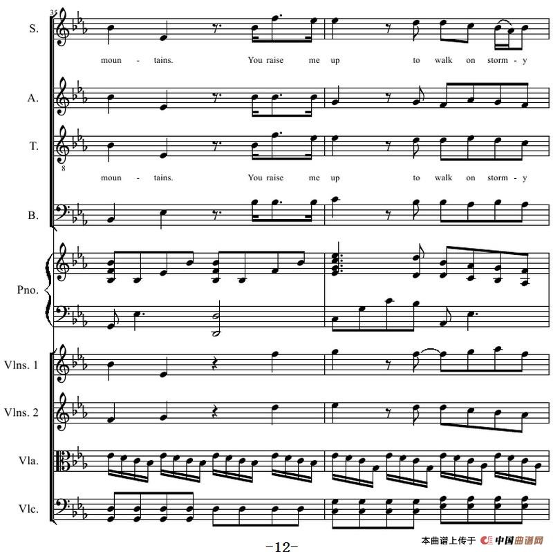 You Raise Me Up（四部合唱钢琴和乐队）