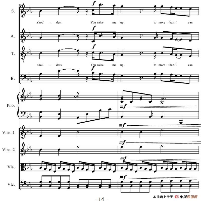 You Raise Me Up（四部合唱钢琴和乐队）