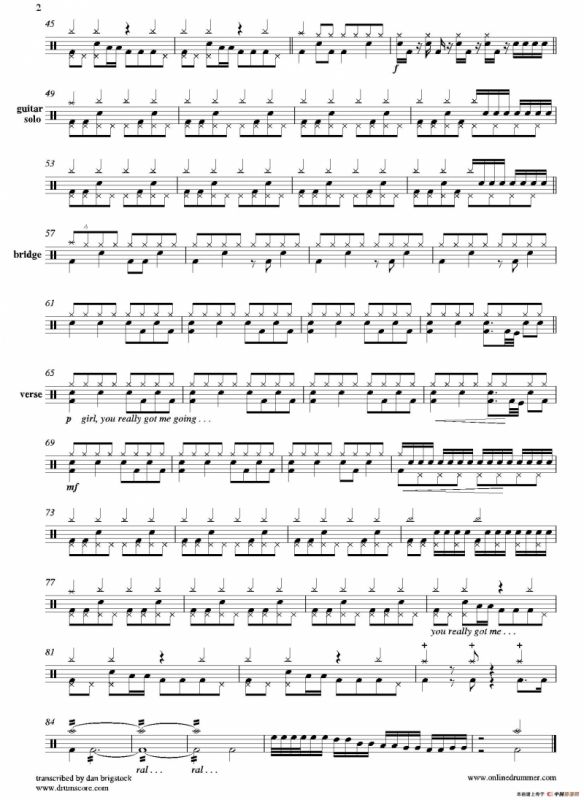 You Really Got Me（鼓谱）