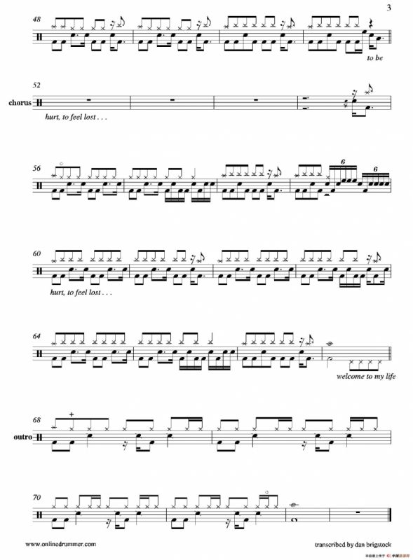 Welcome To My Life（鼓谱）