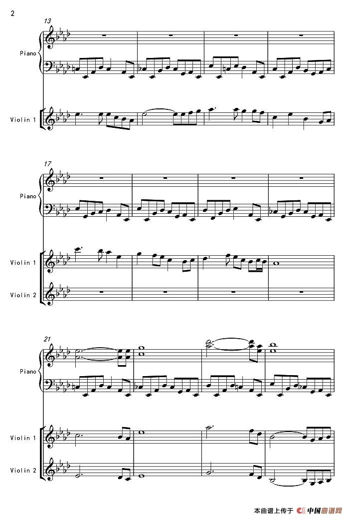 降A大调小夜曲II（夜）（双小提琴+钢琴）