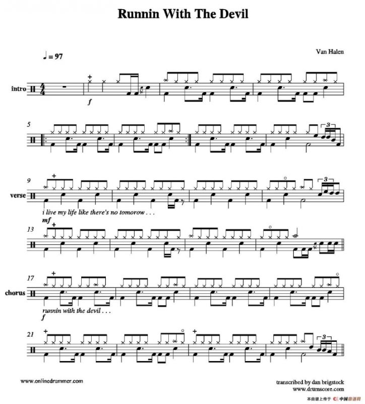 Running With The Devil（鼓谱）