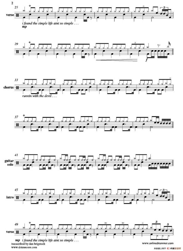 Running With The Devil（鼓谱）