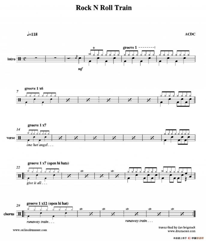 Rock N Roll Train（鼓谱）