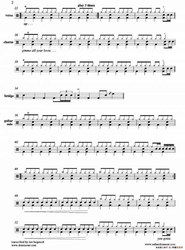 Gimme All Your Lovin（鼓谱）