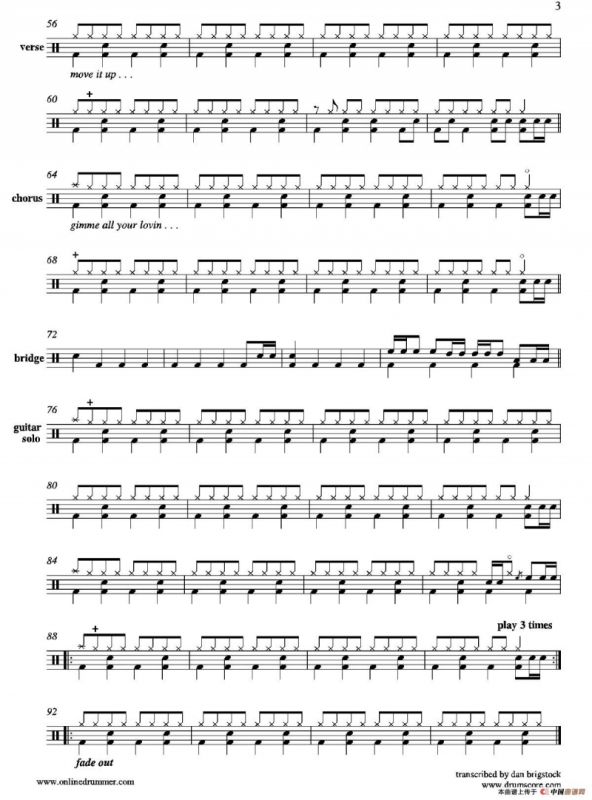 Gimme All Your Lovin（鼓谱）