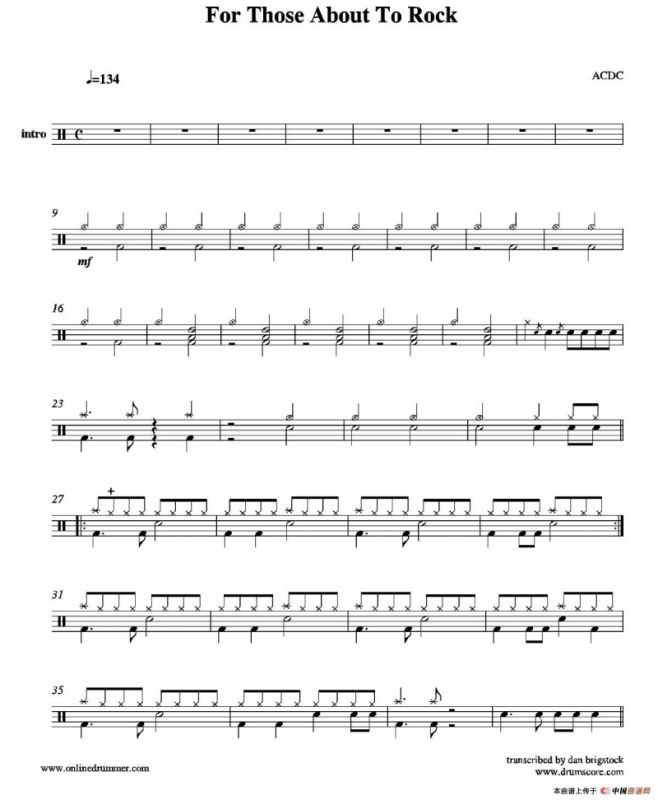For Those About To Rock（鼓谱）