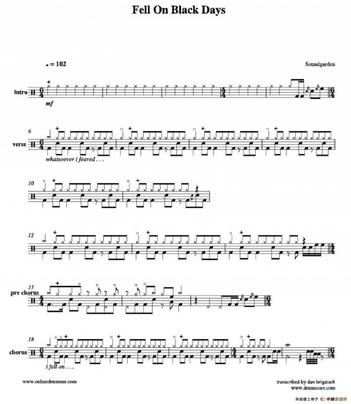 Fell On Black Days（鼓谱）