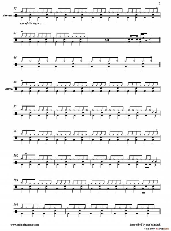 Eye of the Tiger（鼓谱）