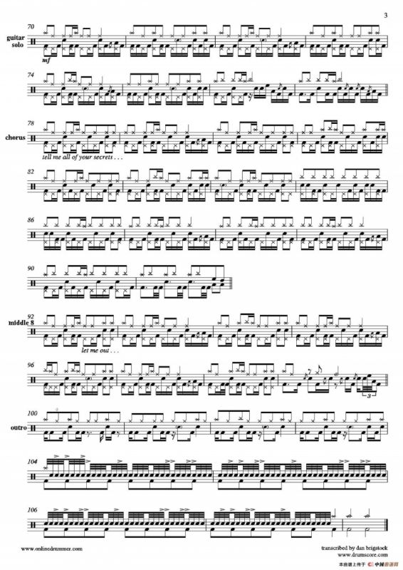 Cherub Rock（鼓谱）