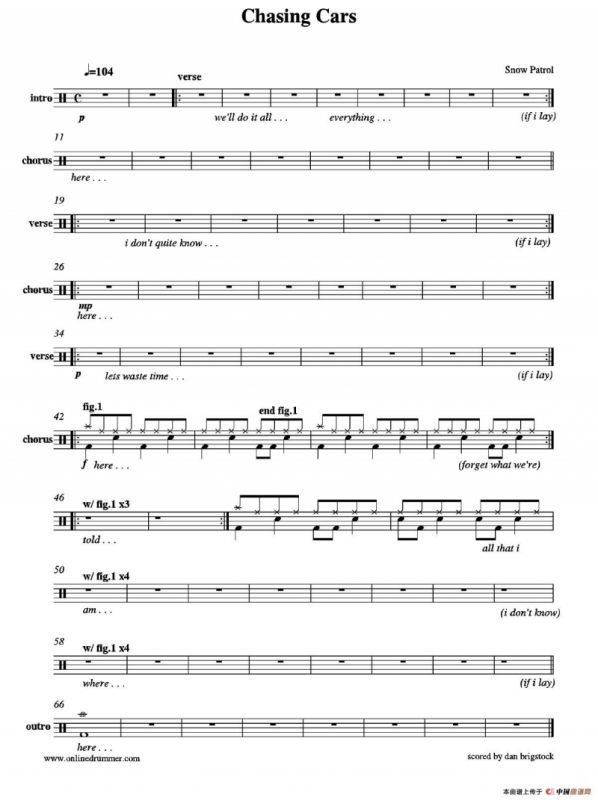 Chasing Cars（鼓谱）