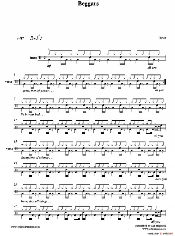 Beggars（鼓谱）
