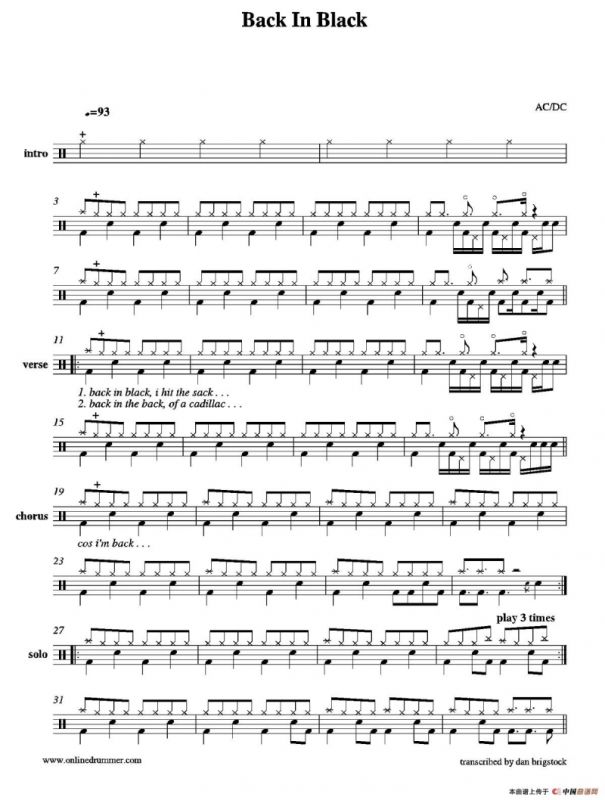 Back in Black（鼓谱）