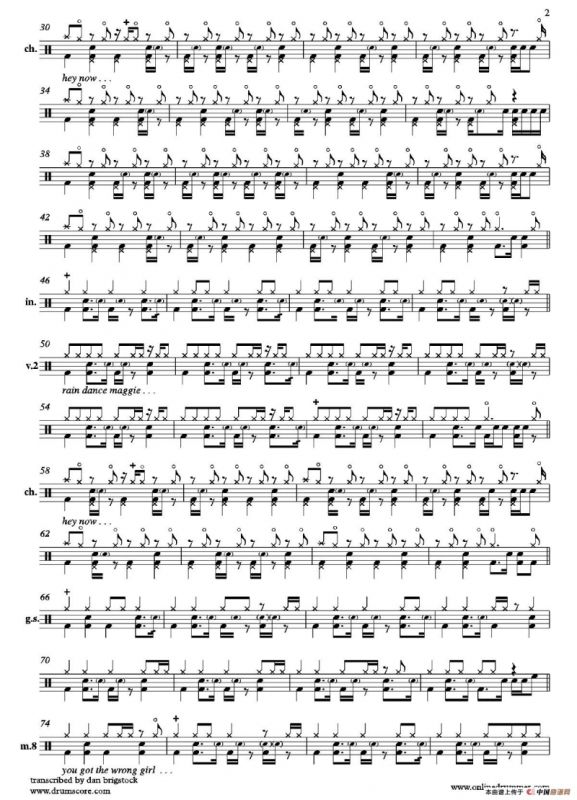 The Adventures Of Rain Dance Maggie（鼓谱）