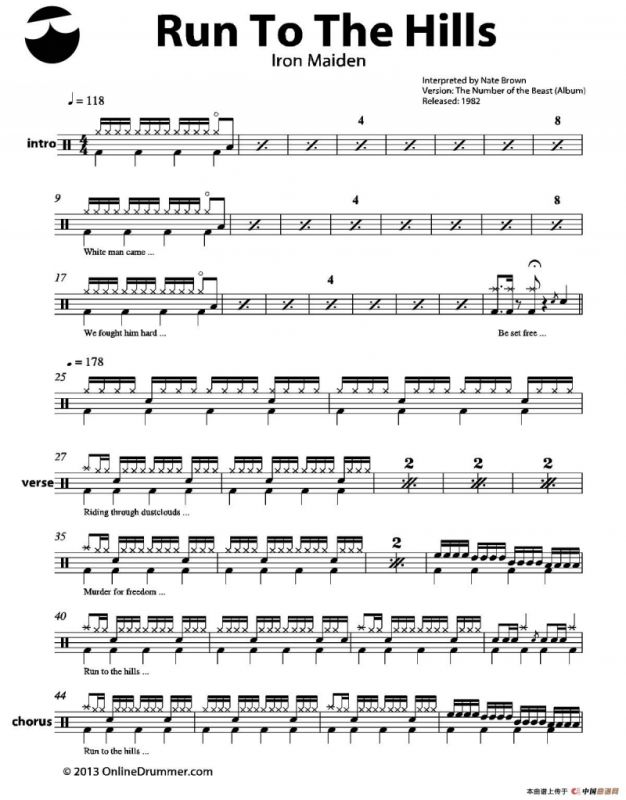 Run To The Hills（鼓谱）