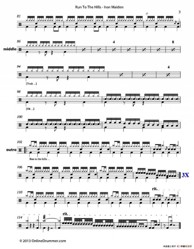 Run To The Hills（鼓谱）