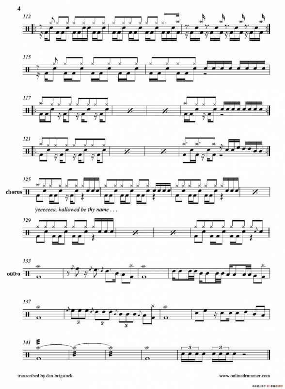 Hallowed Be Thy Name（鼓谱）