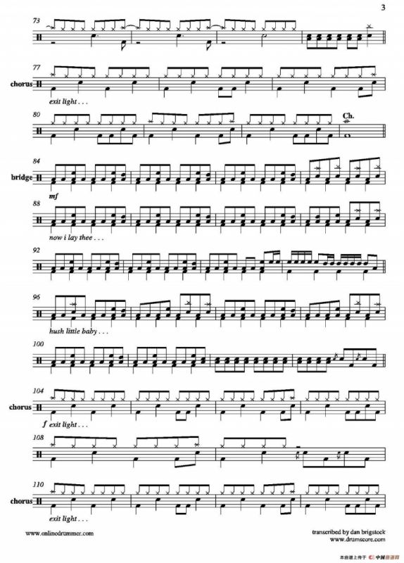 Enter Sandman（鼓谱）