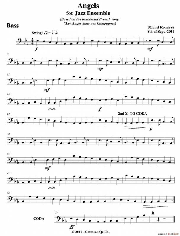 Angels for Jazz Ensemble（贝司分谱）