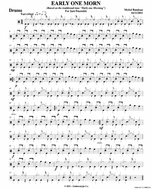 EARLY ONE MORN（爵士鼓分谱）