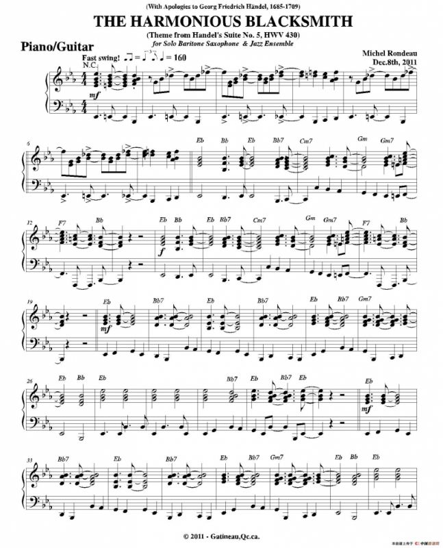 THE HARMONIOUS BLACKSMITH（钢琴、吉他分谱）