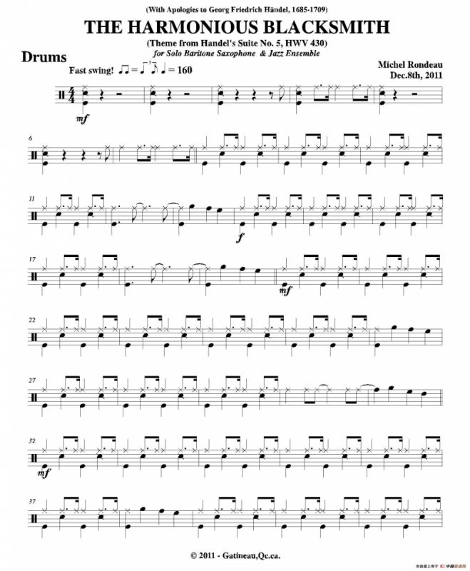 THE HARMONIOUS BLACKSMITH（爵士鼓分谱）