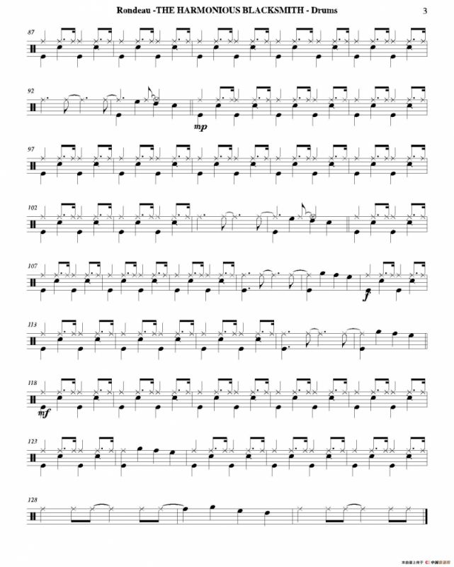 THE HARMONIOUS BLACKSMITH（爵士鼓分谱）