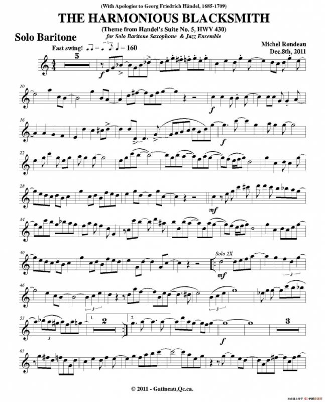 THE HARMONIOUS BLACKSMITH（男中音分谱）