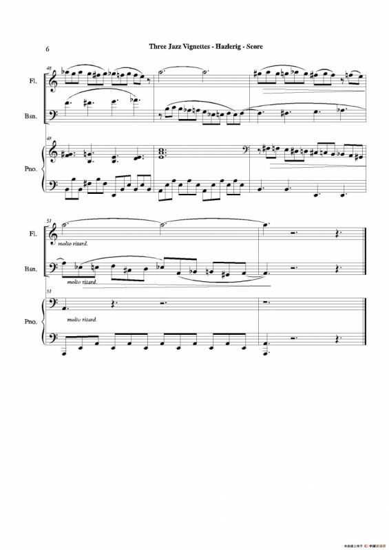 Three jazz vignettes（第二乐章）（长笛巴松钢琴三重奏）
