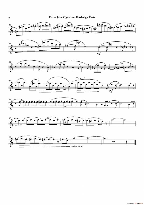 Three jazz vignettes（第二乐章）（长笛巴松钢琴三重奏）