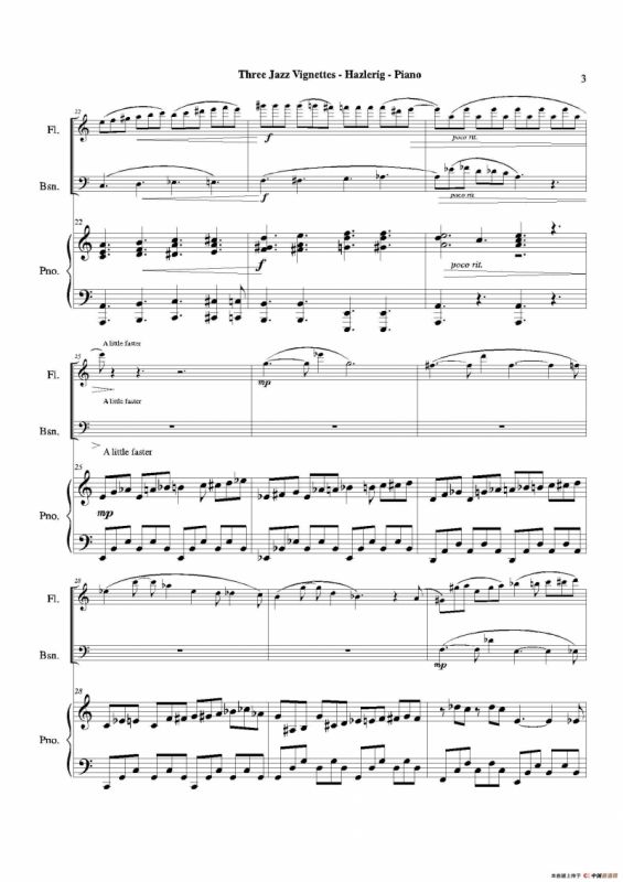 Three jazz vignettes（第二乐章）（长笛巴松钢琴三重奏）