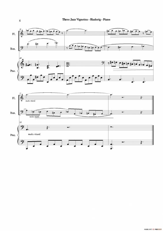 Three jazz vignettes（第二乐章）（长笛巴松钢琴三重奏）