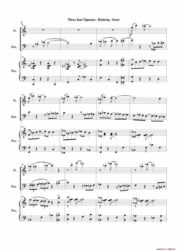 Three jazz vignettes（第一乐章）（长笛巴松钢琴三重奏）