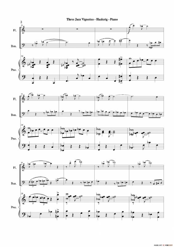 Three jazz vignettes（第一乐章）（长笛巴松钢琴三重奏）