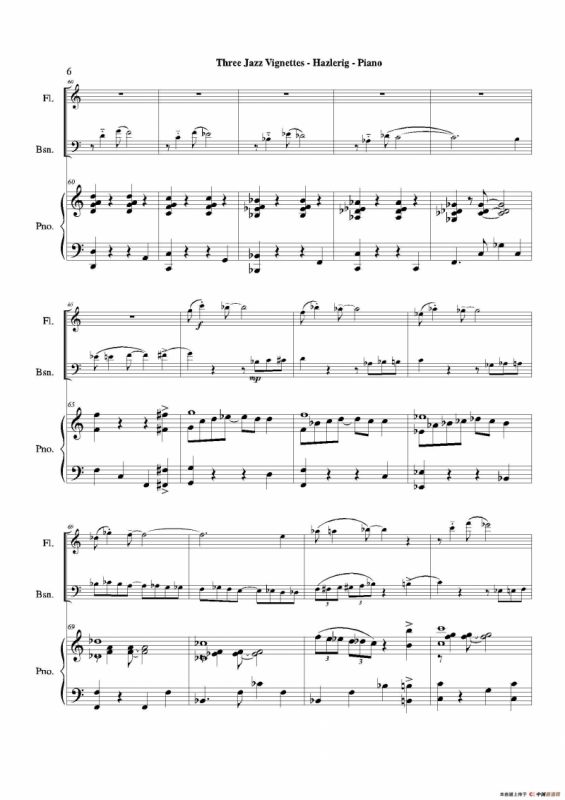 Three jazz vignettes（第一乐章）（长笛巴松钢琴三重奏）