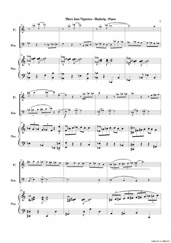 Three jazz vignettes（第一乐章）（长笛巴松钢琴三重奏）