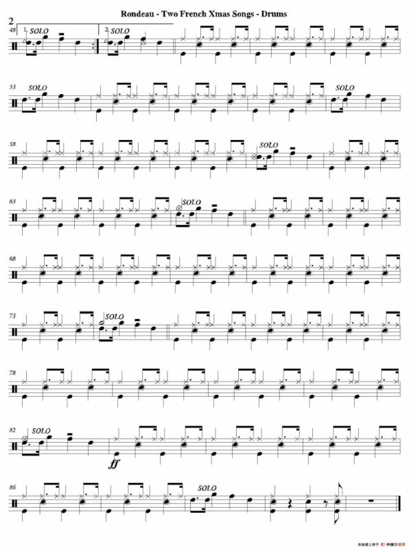 Two French Xmas Songs（爵士鼓分谱）