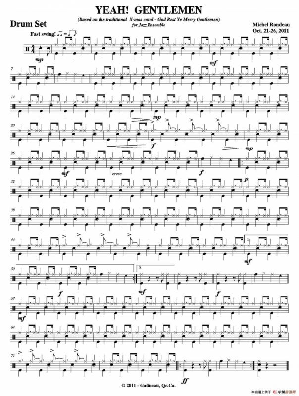 YEAH! GENTLEMEN（爵士鼓分谱）