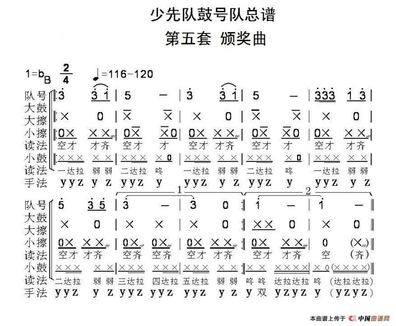 中国少年先锋队鼓号队总谱（第五套 颁奖曲）