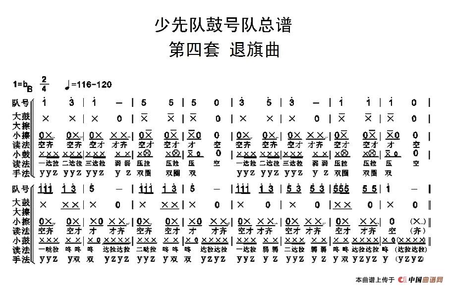 中国少年先锋队鼓号队总谱 （第四套 退旗曲）