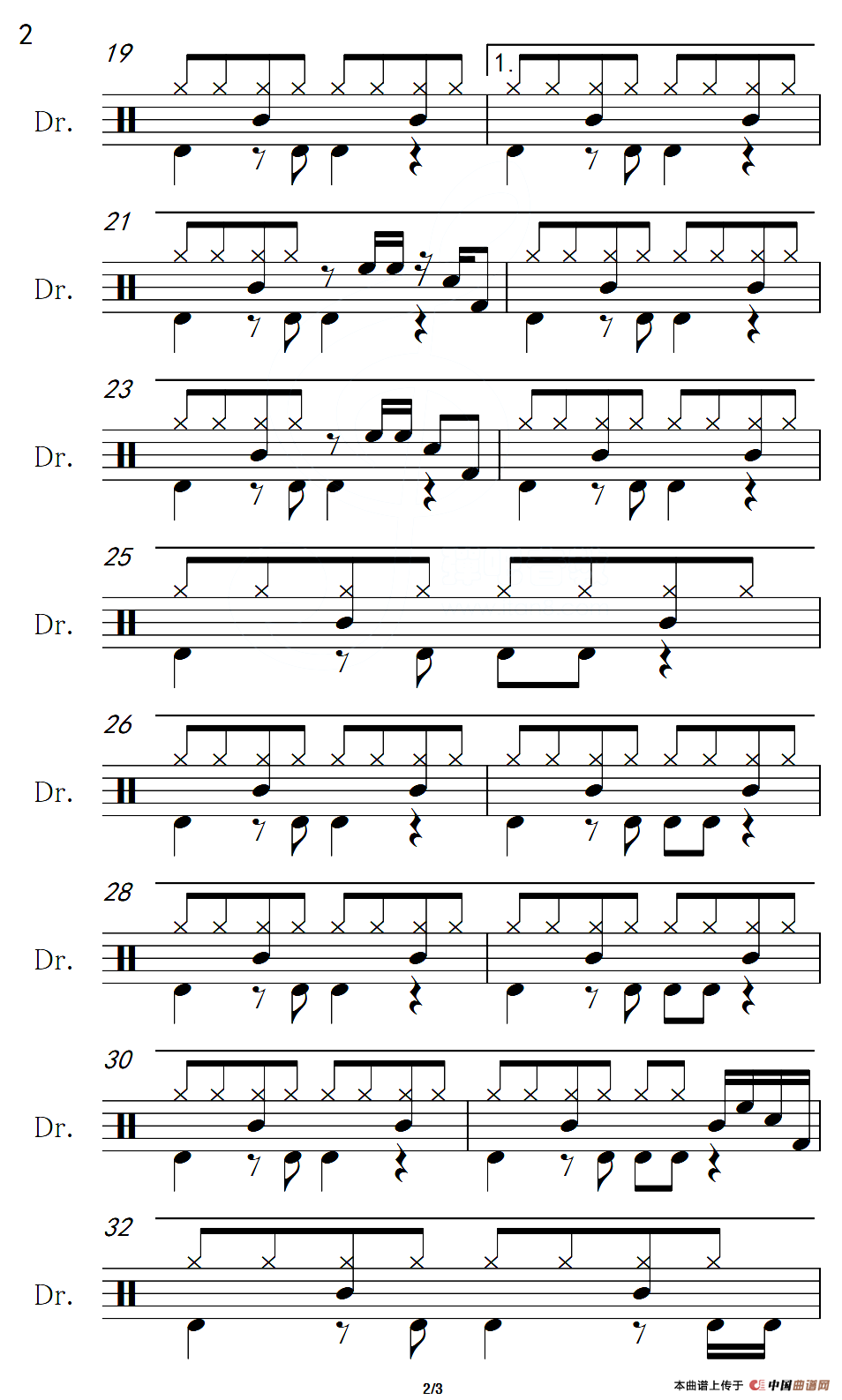 谁不说俺家乡好（架子鼓谱）