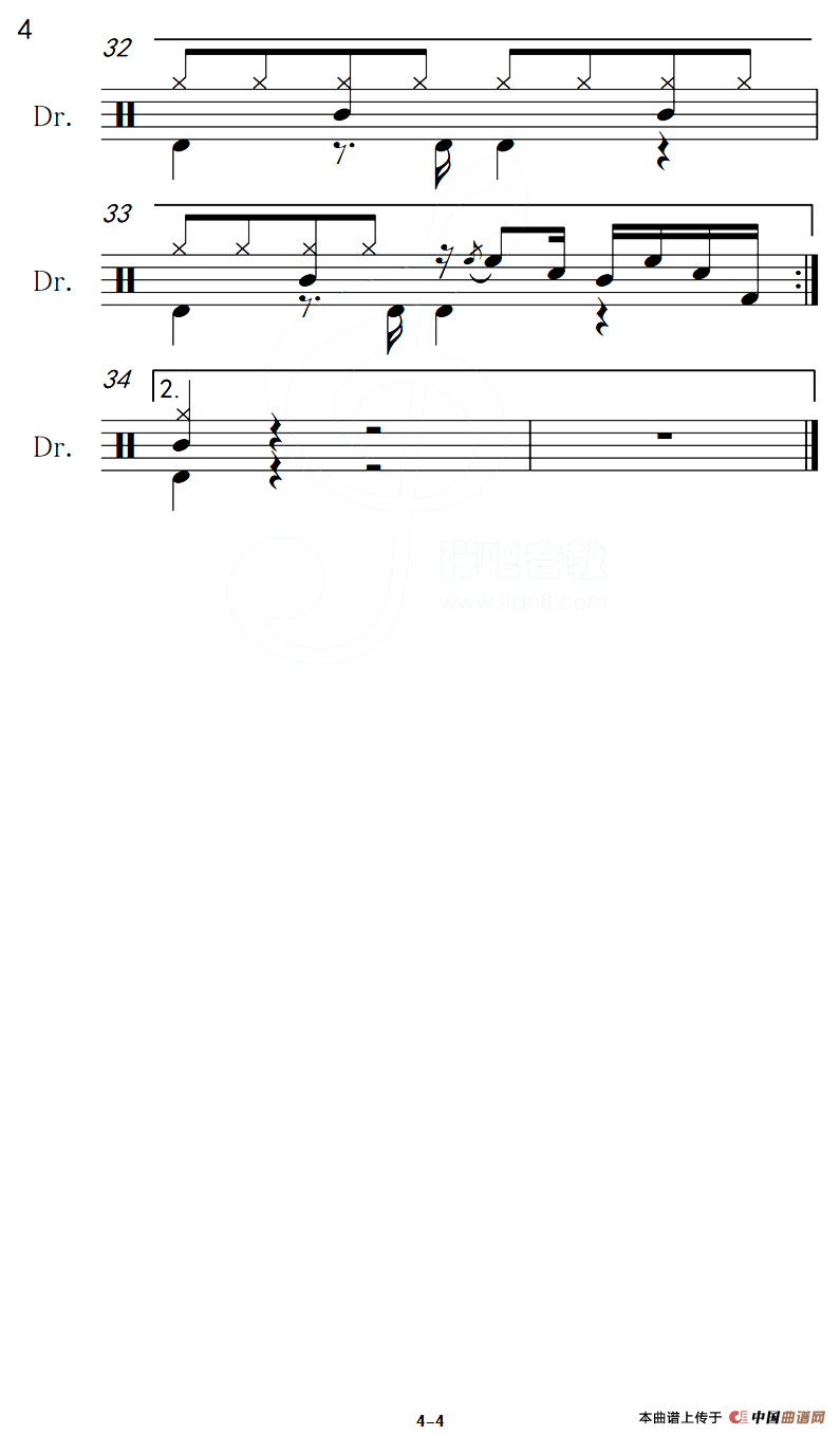 弯弯的月亮（架子鼓谱）