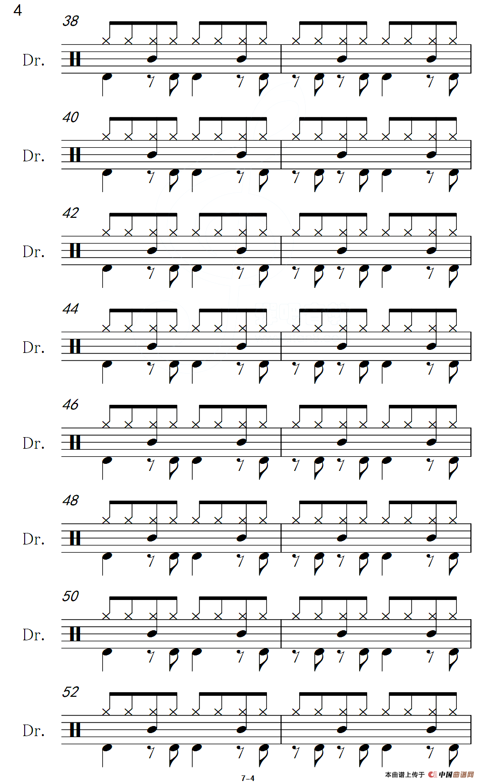 蓝蓝的夜，蓝蓝的梦（架子鼓谱）