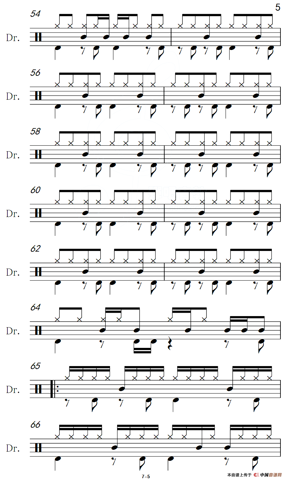 蓝蓝的夜，蓝蓝的梦（架子鼓谱）